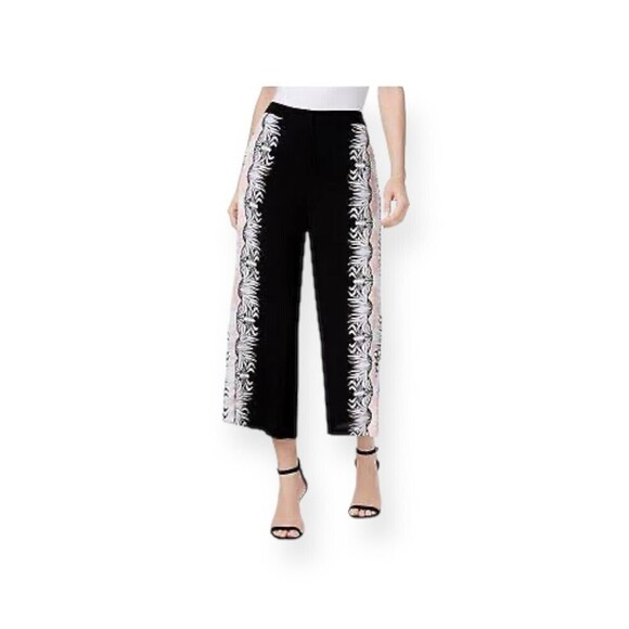New YYIGAL Womens Black Printed Wide Leg Pants Size: 10 Black Floral Sides - Picture 1 of 10